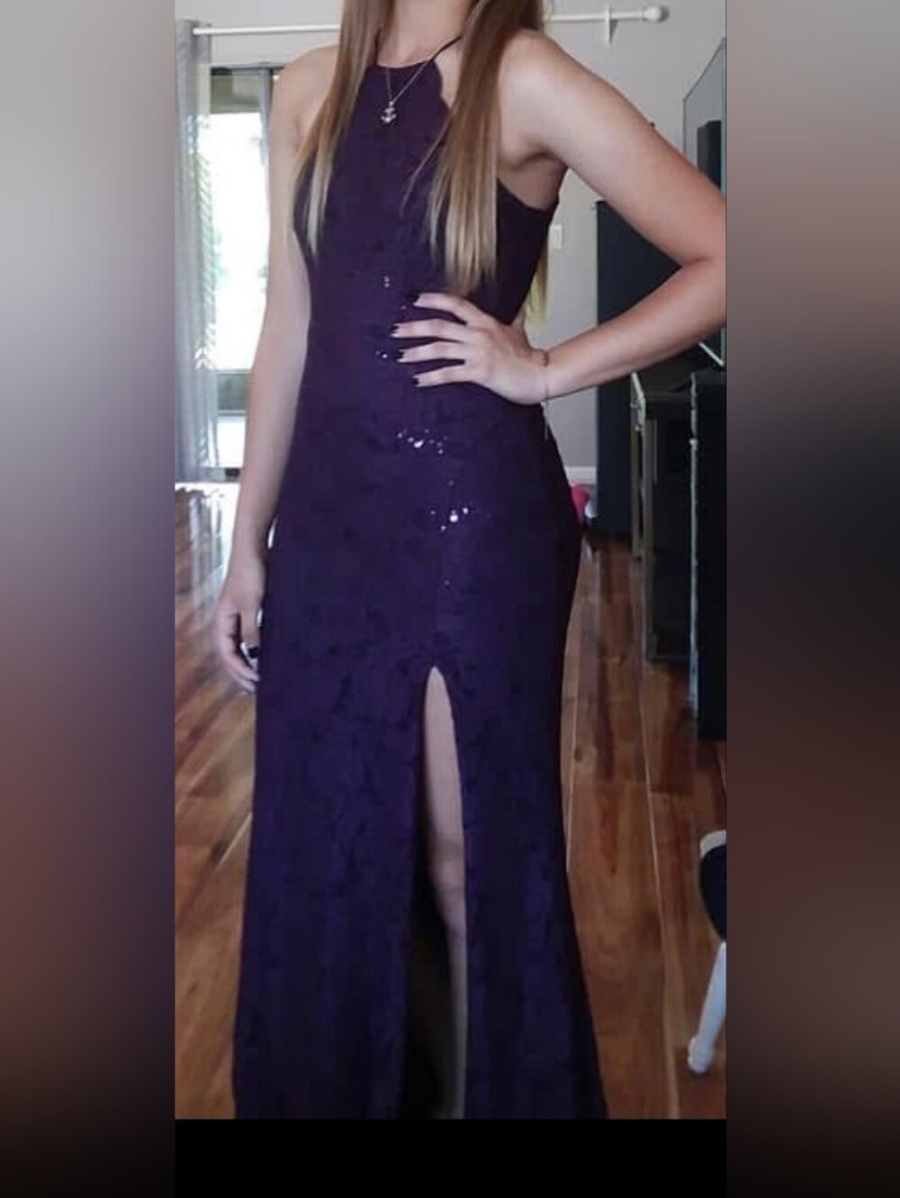 Sequin Hearts Plum Halter Maxi Dress with Beaded Accents